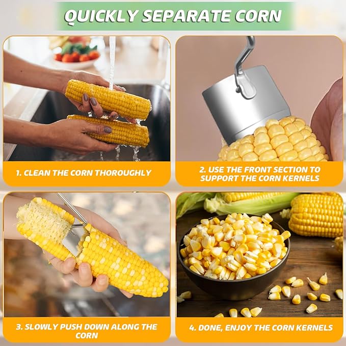 Corn Peeler, Corn Stripper, Long Handle Stainless Steel Corn Stripping Too Thresher Scraper for Home Kitchens, Restaurant Chefs (2PCS)