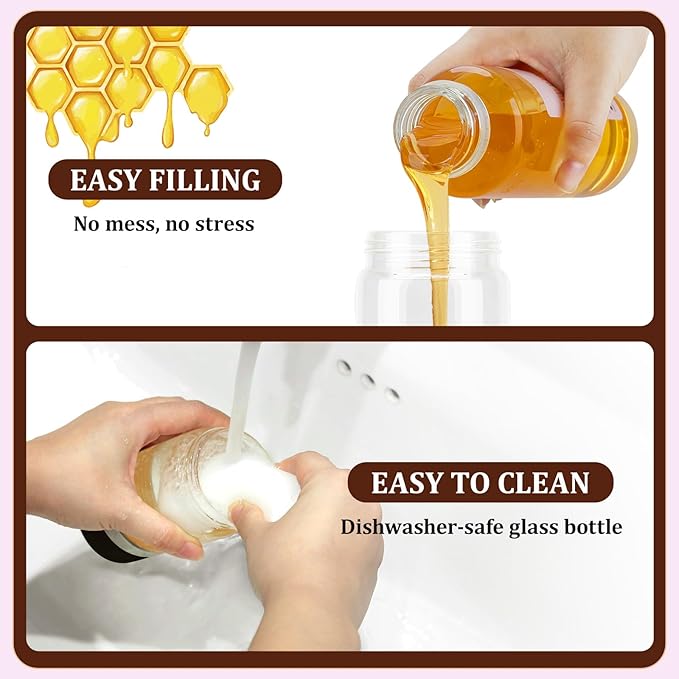 Aelga Glass Honey Dispenser No Drip - 9 OZ Honey Pot Honey Jar with Handle - Maple Syrup Dispenser