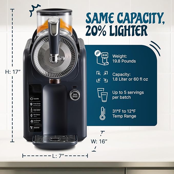 Slushie Machine for Home, No Ice Needed Professional Frozen Drink Maker & Soft-Serve Ice Cream Machine- 1.8 L Capacity Slushy Machine for Margaritas, Daiquiris, Juices, Cocktails, Frappes & More
