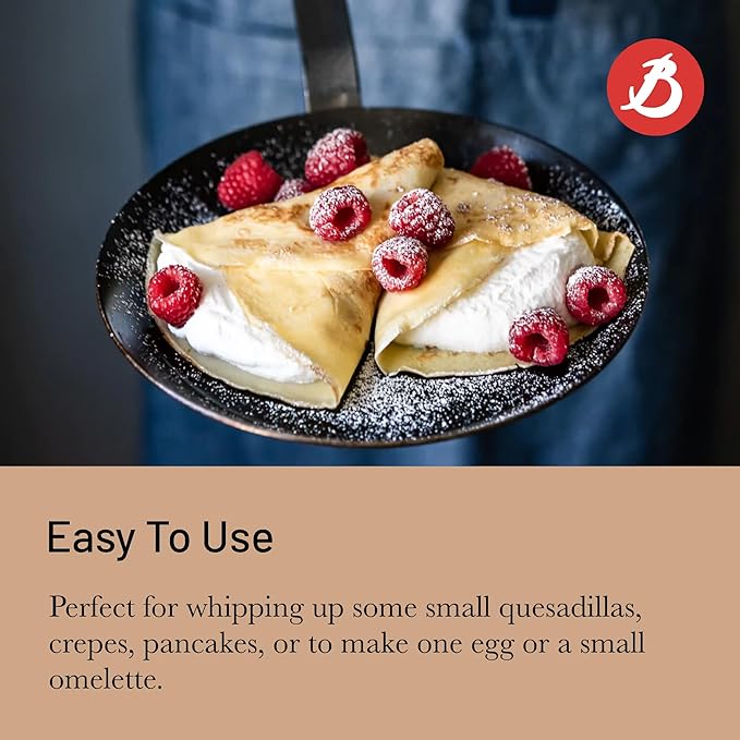 de Buyer Blue Carbon Steel Crepe & Tortilla Pan - 7” Diameter, 5.25” Cooking Surface - Ideal for Making & Reheating Crepes, Tortillas & Pancakes - Naturally Non-Stick Finish - Made in France
