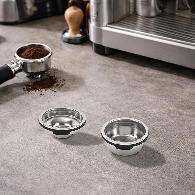 2pcs Single & Double Cup Coffee Filter Basket for Ninja Luxe Cafe ES601 & ES701, Stainless Steel Pressurized Portafilter Basket with Dual Layer Design for Ninja Luxe Cafe