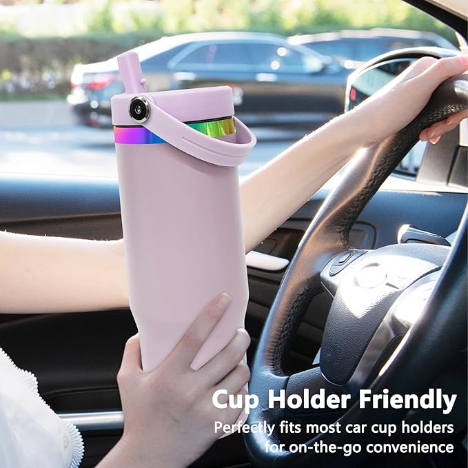 30 oz Tumbler Bulk with Handle and Straw, Vacuum Insulated Tumblers with Flip Straw and Top Handle, Leakproof Powder Coated Tumbler, Stainless Steel Travel Mug for Coffee (Purple, 4 Pack)