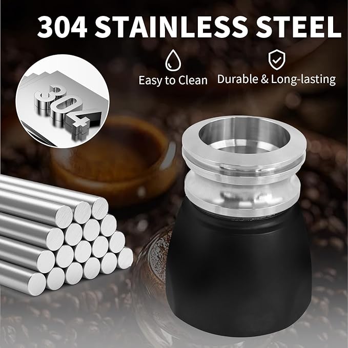 Coffee Tamper for 4 Cups to 6 Cups Moka Pot, 304 Stainless Steel Espresso Dosing Funnel Set, Coffee Distributor Leveler Compatible with Italian Espresso Stovetop Moka Pot, Silver