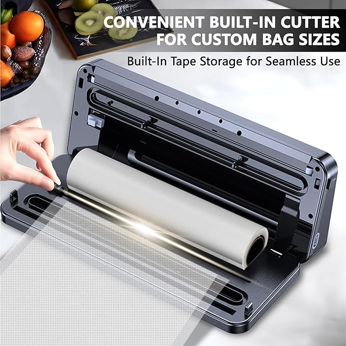 Vacuum Sealer, Multi-Functional Food Vacuum Sealer, Embedded Cutter, and Built-In Tape Storage, Food Sealer for Dry, Wet, and Powder Sealing