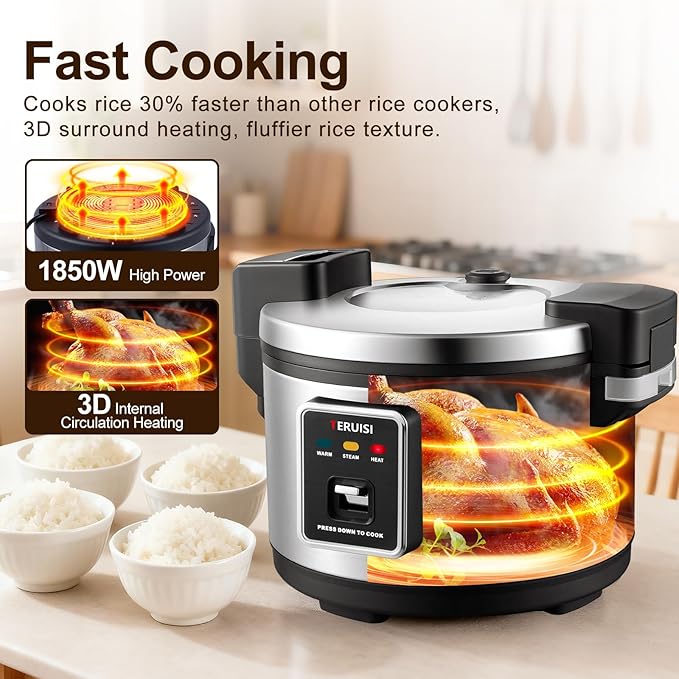 Commercial Rice Cooker, 10L/10.6QT Large Rice Cooker & Rice Warmer 50 CUPS Cooked Rice, Fast Cooking Electric Cooker with Auto Keep Warm, Non-stick Inner Pot for 10-20 People Use
