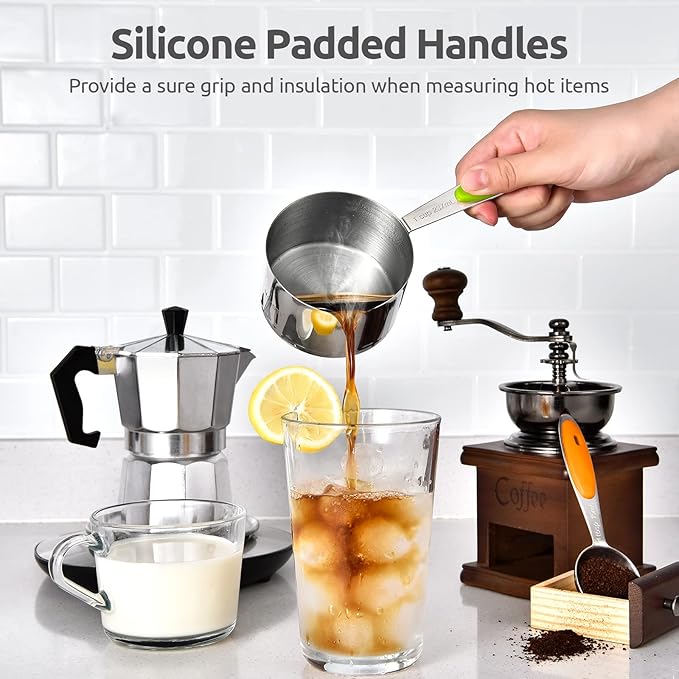 Measuring Cups and Spoons Set: U-Taste 18/8 Stainless Steel 10 Pieces Stacking Kitchen Baking Cooking Food Measure Set 5 Cups 5 Spoons with Strengthened Weld Joints (Multicolors, Upgraded Version)