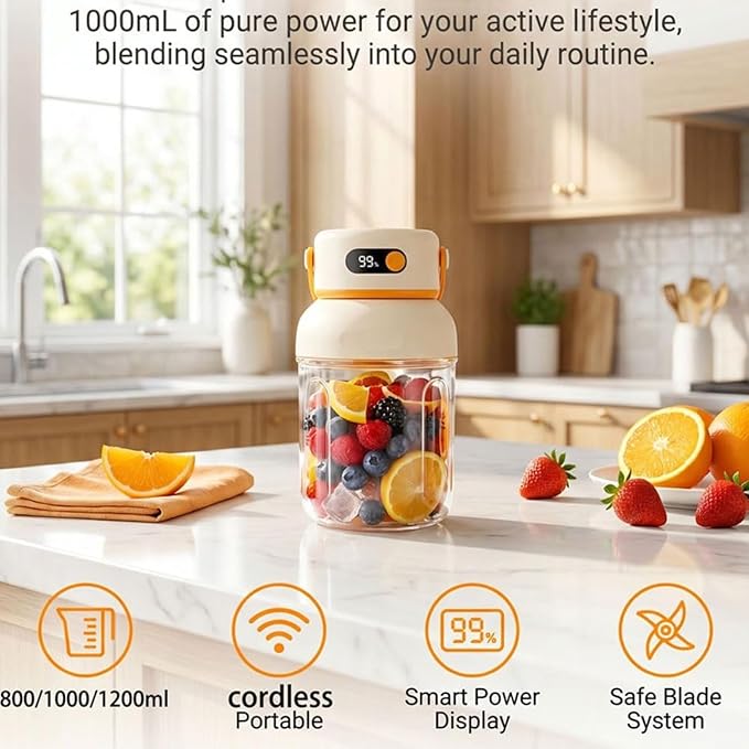 Portable Electric Juicer Cup with Zero Cord Hassle, Leakproof USB-C Rechargeable with Dual Lid Design, Personal Portable Juicer Blender for Gym, Office, Travel and Outdoors (800ml/27.05 oz)