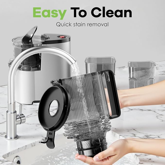 EanOruus Cold Press Juicer, 5.8" Wide Feed Chute Juice Extractor Machine with 400W, High Juice Yield, Slow Masticating Juicer for Whole Vegetables & Fruits, Silver
