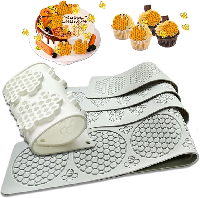 5PCS Tuile Molds Silicone Honeycomb Leaf Baking Mold,Acxydm Honeycomb Mold Silicone and Leaves, Fondant Molds with Bee Silicone and Leaf Mold, 3D Chocolate Molds Set for Making Sugar Craft,Cupcakes