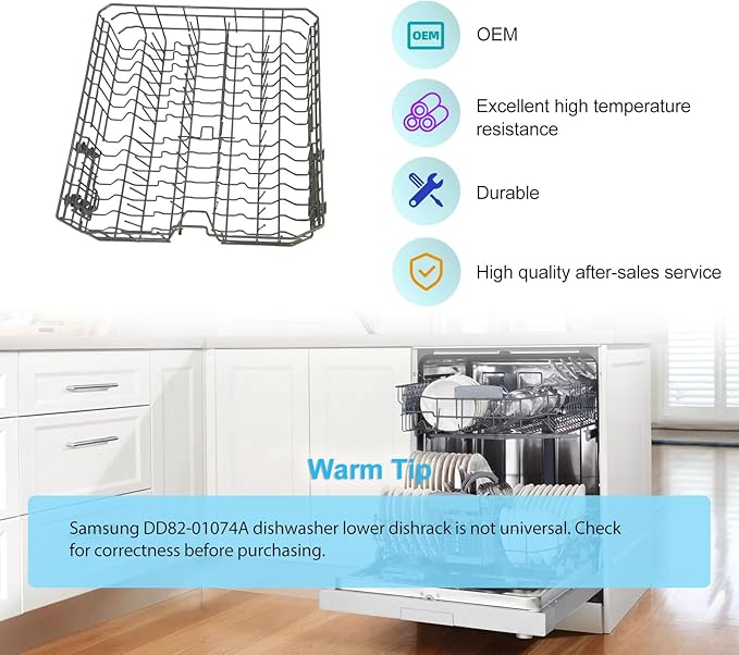 Upgraded DD82-01074A Middle Dishwasher Rack Replacement for Samsung Dishwasher Modle DW80R5061/DW80R5060/DW80K7050UG Series