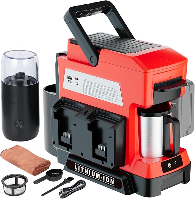 Cordless Coffee Maker for Milwaukee 18V Battery, 3 Brewing Options Drip Coffee Maker with Coffee Grinder, Portable Single Serve Coffee Makers for Camping, Travel, and Jobsite. (Tool Only)