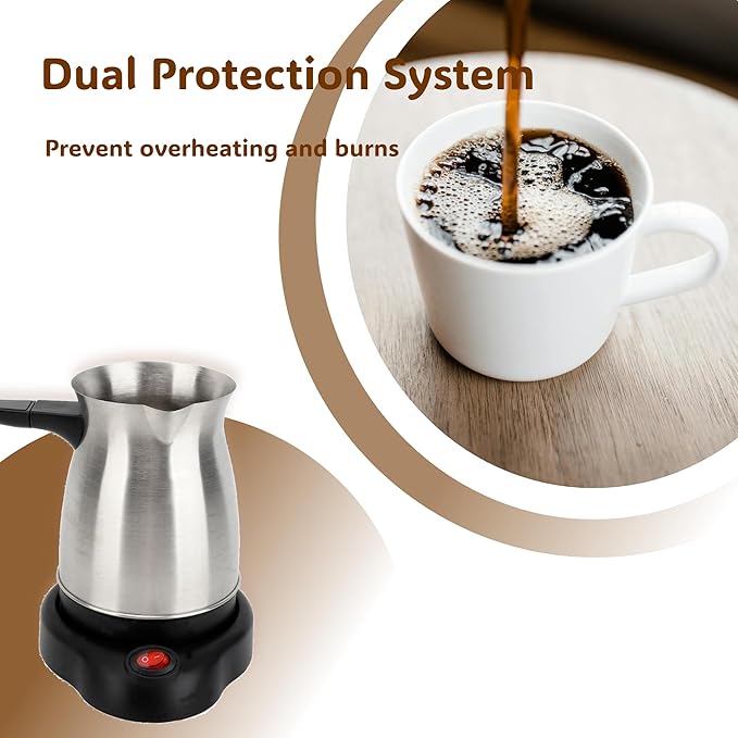 Gugxiom 600ml Electric Turkish Coffee Pot, Stainless Steel Turkish Coffee Maker, Heating Tea Maker Kettle For Home Travel