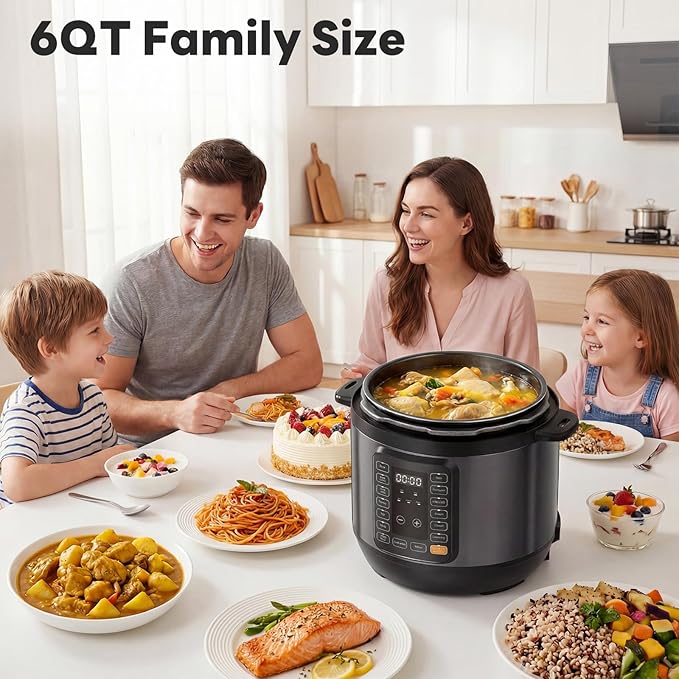 DUMOS 16-in-1 Electric Pressure Cooker, 6QT Programmable Multi Cooker with 12 One-Touch Presets, Soup Steam Yogurt and More, Ceramic Inner Pot Delay Start & Keep Warm, Includes Recipe Guide, Black