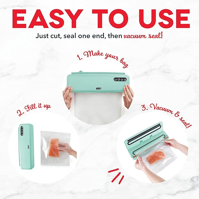 Dash SuperSeal Vacuum Sealer - Airtight Meal Packaging for Sous Vide & Safe Food Storage - Includes Single-Use & Reusable Bags - Aqua