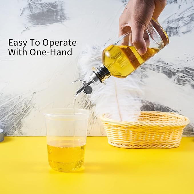 4 Pcs Olive Oil Dispenser, Speed Liquor Pour Spout with Flip Top, Stainless Steel Auto Pour Spouts for Liquor, Oil, Vinegar, Syrup and Other Liquid Bottles