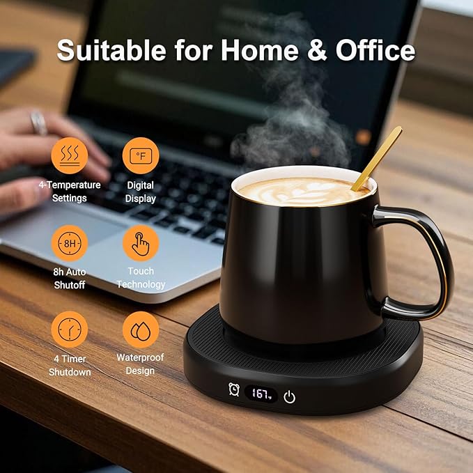 Coffee Mug Warmer & Simple Pure Black Mug Set, Electric Cup Warmer with Auto Shut Off, 4 Temperature Setting Smart Beverage Warmer, 8-Hours Auto Shut Off (Simple Pure Black Mug)