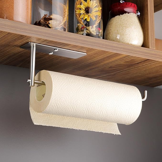 ZUNTO Paper Towel Holder Under Cabinet, Adhesive and Screwed Paper Towel Rack, 12.4 Inch Paper Towel Roll Holder for Kitchen, Bathroom, RV, Easy One-Handed Tear (Silver)