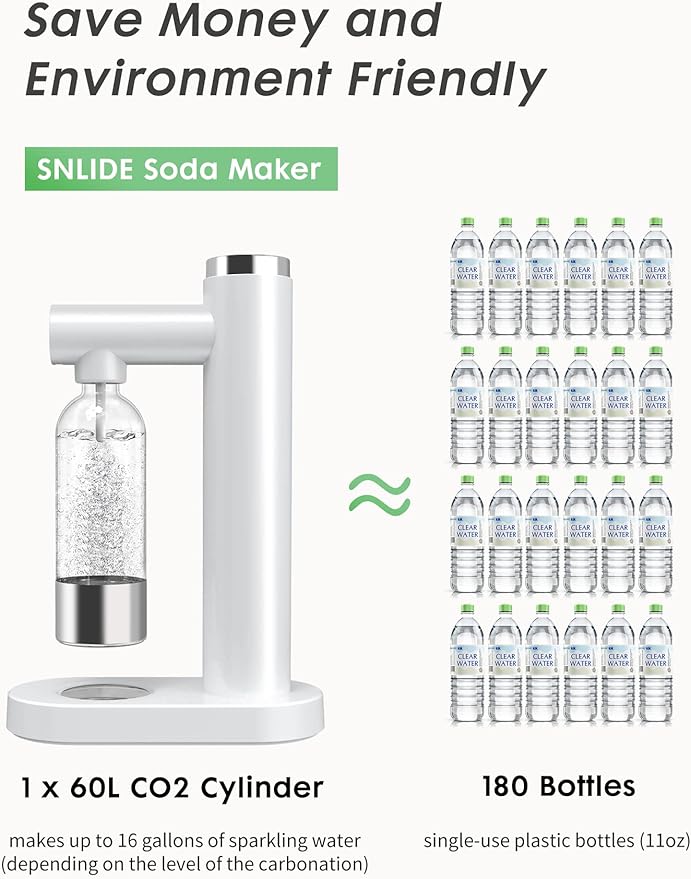 Sparkling Water Maker, Soda Streaming Machine with 1L BPA-Free Carbonation Bottle, Makes Home Fizzy Drinks, Seltzer Carbonated Water Maker, Compatible with Standard 60L CO2 Carbonators (Not Included)