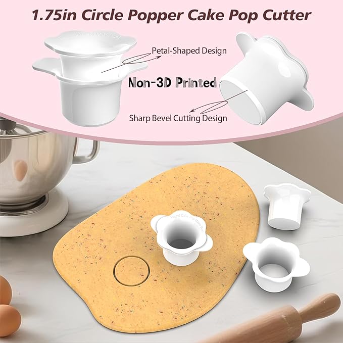 Cake Pop Cutter and Pusher with Tray - Circle Cake Pop Mold Set | Non-3D Printed | 1.75" Size | High-Capacity Dual-Cavity Cake Pop Tray | Smooth & Easy-Clean Surface (Cutter & Tray Set)