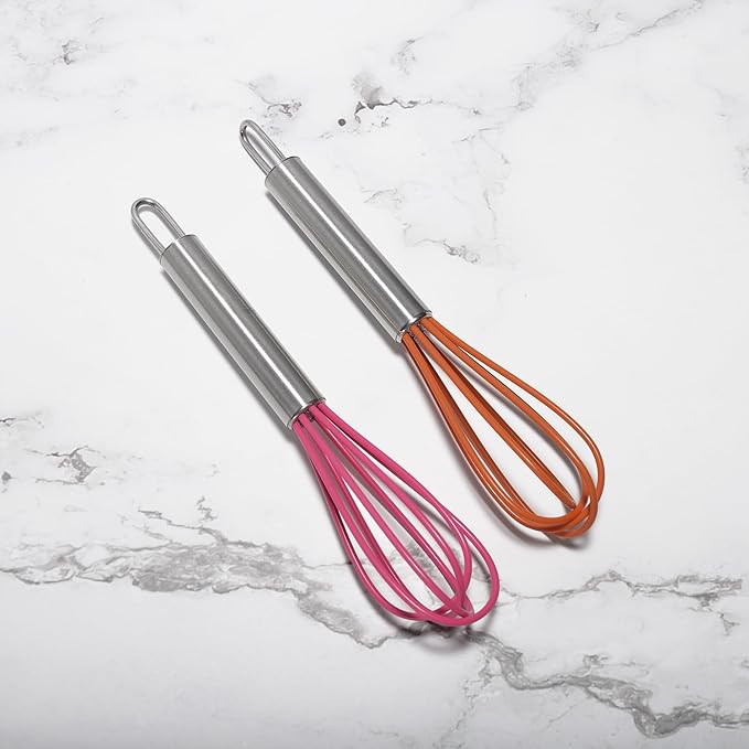 Mini Whisks 6 inch 2Pcs Stainless Whisk+silica gel, Hand Egg Mixer for Flour Cake Egg, Kitchen Cooking Baking Use Whisk