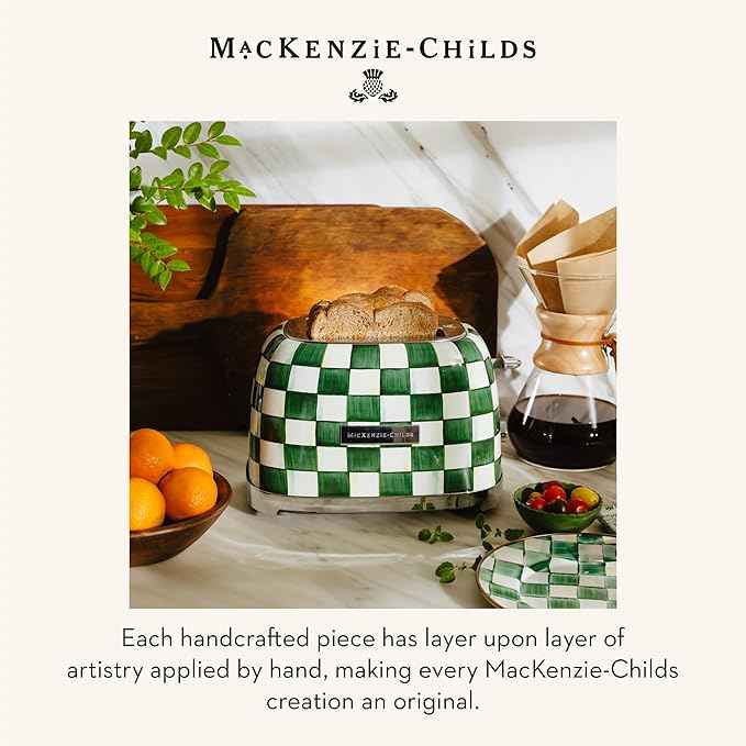 MACKENZIE-CHILDS 2-Slice Toaster, Decorative Toaster for Kitchen, One of Oprah’s Favorite Things, Green-and-White Emerald Check