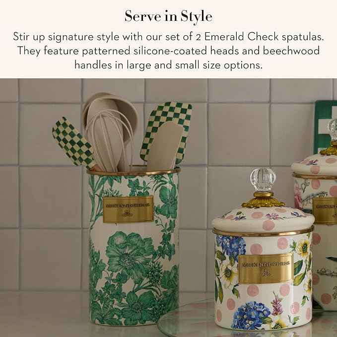 MACKENZIE-CHILDS Set of 2 Spatulas, Silicone Kitchen Spatula Set, Green-and-White Emerald Check