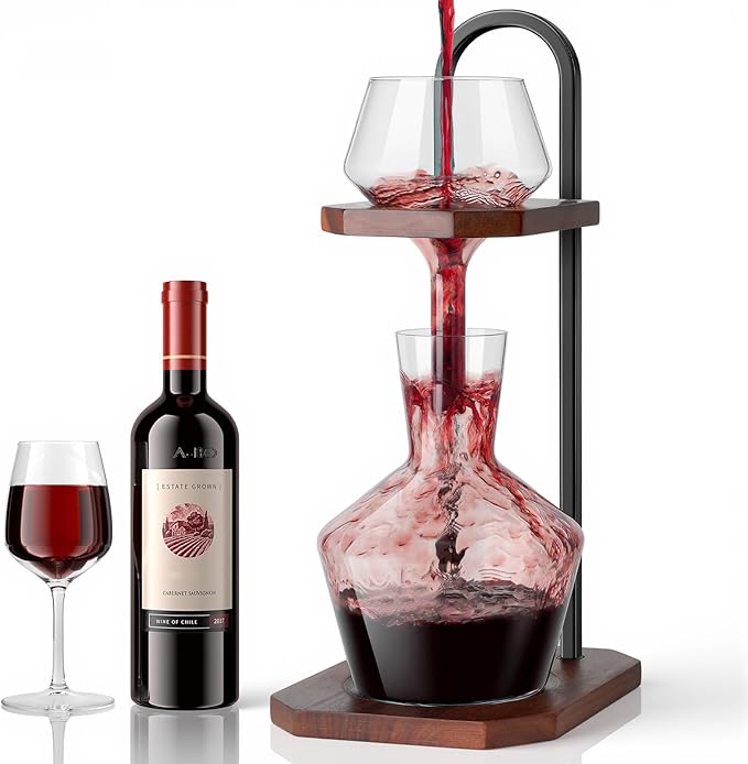 Wine Decanter, High-Efficiency Wine Decanter, Borosilicate Glass Decanter and Funnel, with Solid Wood Base & Stainless Steel Stand, for Home, Bar, Restaurant, Ideal Gift for Wine Lovers