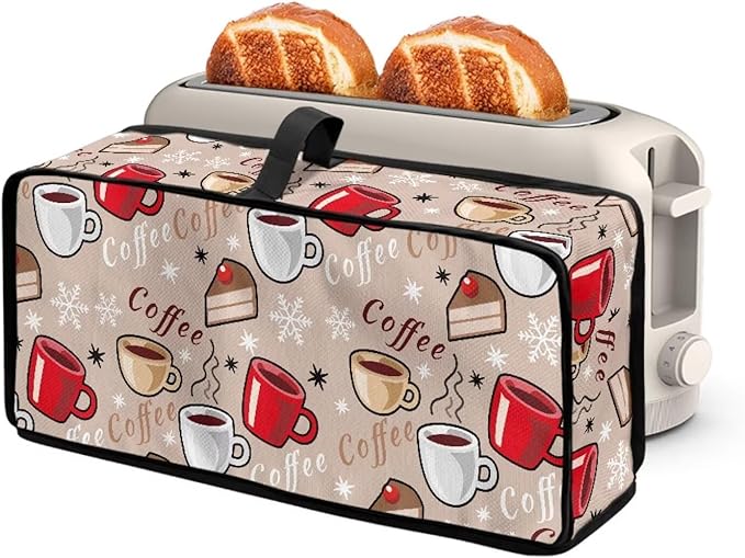 Coffee Print Thin Toaster Cover 2 Slice Dustproof & Water-Resistant 2 Slice Slim Toaster Cover, Easy to Fold and Store Dust Covers for Kitchen Small Appliances