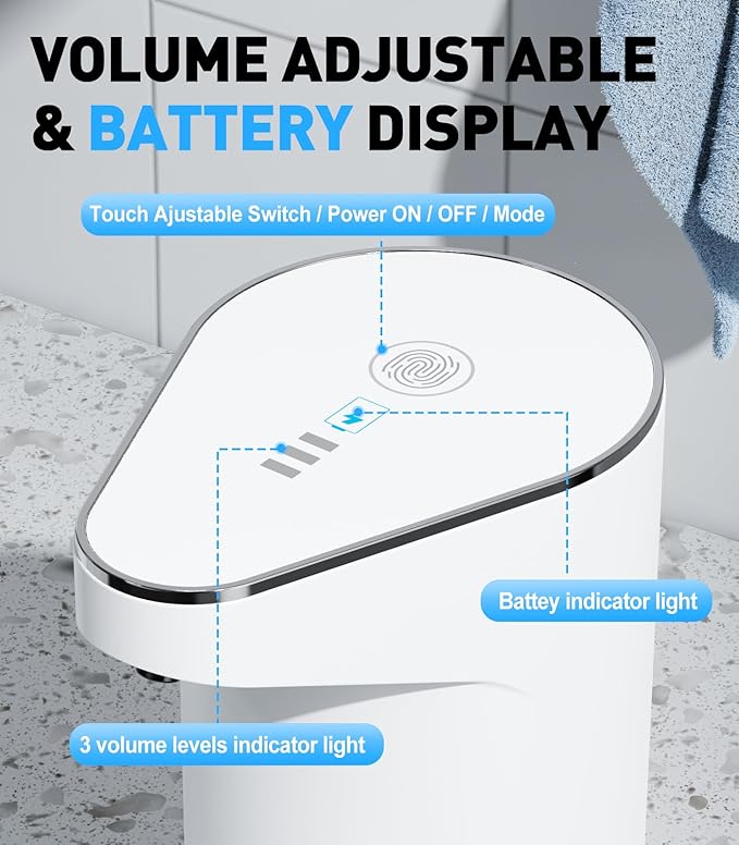 Automatic Soap Dispenser 350ml, Touchless Wall Mount Electric Soap Dispenser for Gel Soap with Infrared Motion Sensor, 3 Adjustable Levels for Bathroom, Kitchen and Office (White)