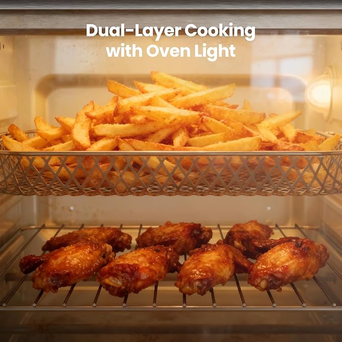 Kismile 18QT Air Fryer Toaster Oven Combo, 12-in-1 Countertop Convection Airfryer Oven, Adjustable 70–450℉ Temperature, Bake, Roast, Reheat & Broil, Fits 8-10″ Pizza, Complete Accessories Included