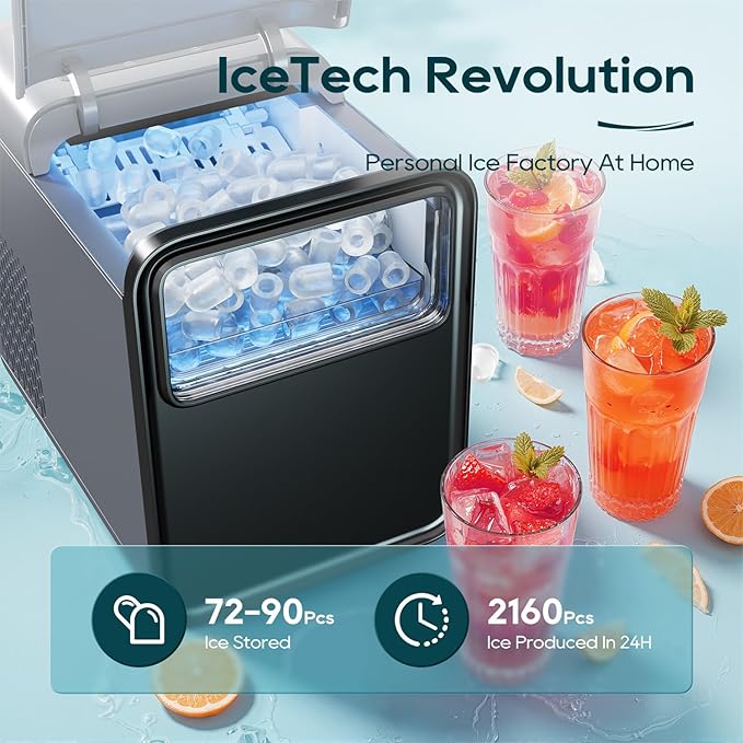 BREEZOME Ice Maker Countertop, 9 Ice Cubes in 6 mins, Self-Cleaning Portable Ice Machine with Basket and Scoop, 2 Sizes of Bullet Ice for Home Kitchen Party Camping RV