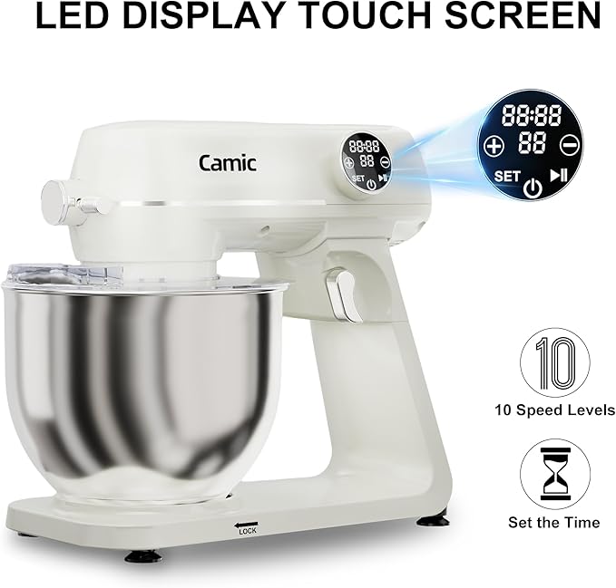 8.45 QT Digital Dough Mixer,10 Speed Large Capacity Kitchen Stand Mixer with Digital Timer & Tilt-Head, Electric Mixer with Whisk Dough Hook Mixing Beater for Baking,Cakes,Cookie,Bread,Salad(Beige)
