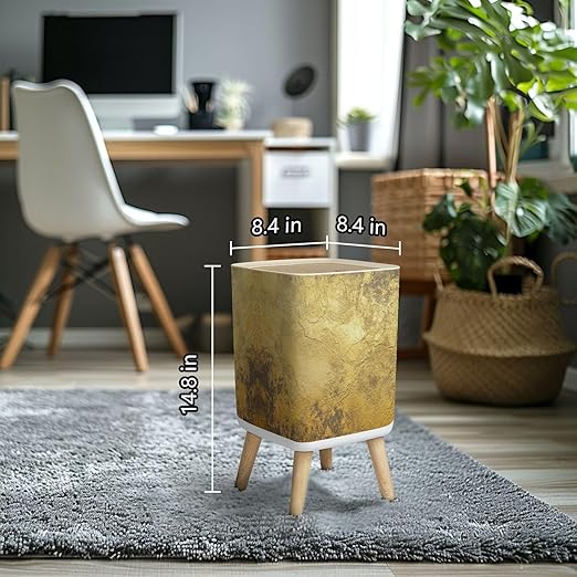 Small Trash Can with Lid Gold texture for cover cards flyers poster Bronze paint Stone backdrop Wastebasket with Press Cover Dog Proof Garbage Can Waste Bin for Kitchen Bathroom Nursery 2.6 Gallon