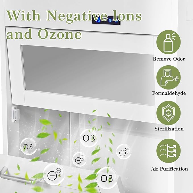 VECELO Tilt Out Trash Can Cabinet, Dog Proof Recycling Garbage Bin with Negative Ion and Deodorizing Function, Spacious Wood Top, Dual-Opening Designs, for Kitchen/Bedroom/Laundry, White