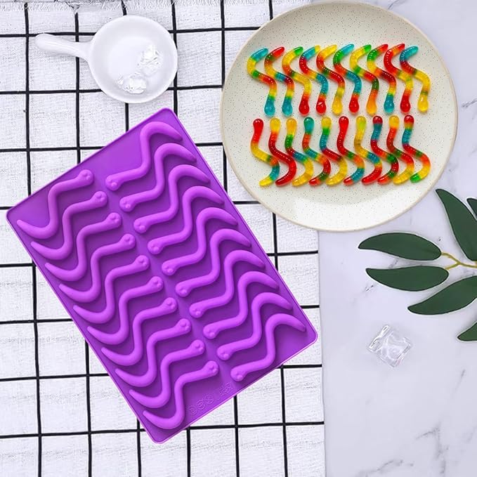 Gummy Candy Molds - 4Pcs Silicone Gummy Worm Molds with 2pcs Dropper,Non-stick and Bpa Free for Mini Candy Chocolate Gummies Baking