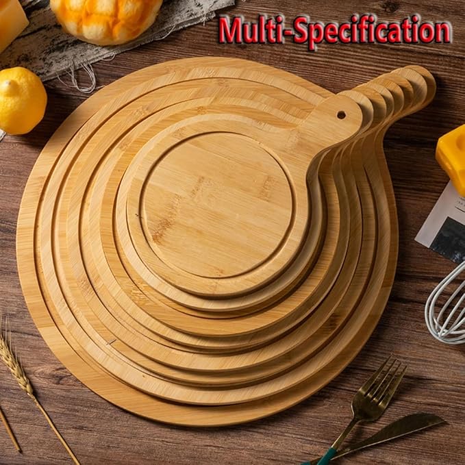 6 Pack Pizza Board Set – Premium Wooden Pizza Plates for Serving & Cutting, Round Bamboo Pizza Plate with Handle, Durable & Lightweight for Home & Restaurant (Up to 13 Inches),13inch