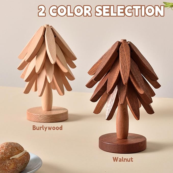 Natural Foldable Black Walnut Wooden Trivet Set - 4 Trivets + 1 Stand for Hot Dishes, Pot, Bowl, Teapot, Hot Pot Holders (Black Walnut 2PCS)