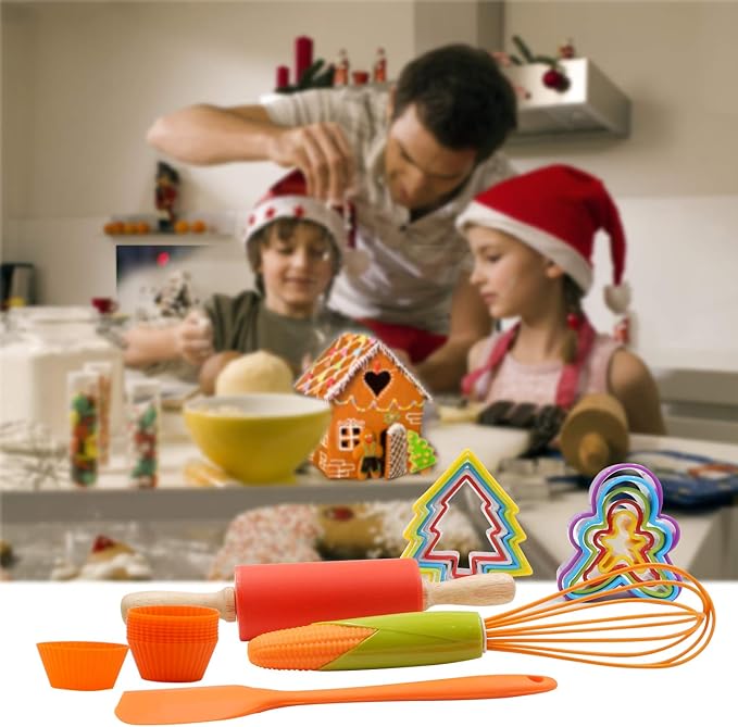 TOSSOW Kids Baking Tools Set Cupcake Pop Maker with Rolling Pin,Muffin cups,Measuring Spoons,Cooking Baking Supplies 28-Piece Kids Baking Kits