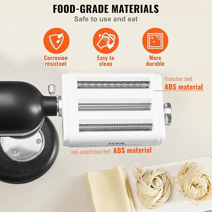 VEVOR Pasta Maker Attachment for KitchenAid Stand Mixer, 3 in 1 Pasta Attachments Including Pasta Roller, Spaghetti Fettuccine Cutter and Cleaning Brush, Pasta Machine Attachment Accessories for KA