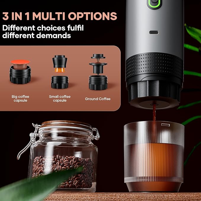KEJECTOR Portable Coffee Maker Espresso Machine for Travel Nano Car Coffee Maker Compatible with Ground Coffee & NS Capsule for RV, Hiking Camping Office, Travel Espresso Maker Electric Coffee Machine