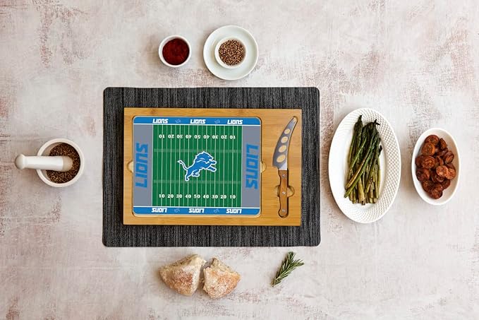 PICNIC TIME NFL Football Field Icon Glass Top Cutting Board & Knife Set, (Parawood & Bamboo)
