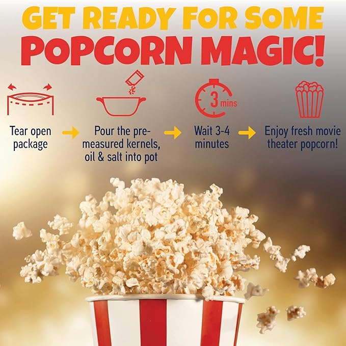 Premium America Popcorn Kit, 24 Packs for a 4oz Popper, Movie Theater & Popcorn Machine Kernels, Oil & Seasoning Packet, Bulk All in One