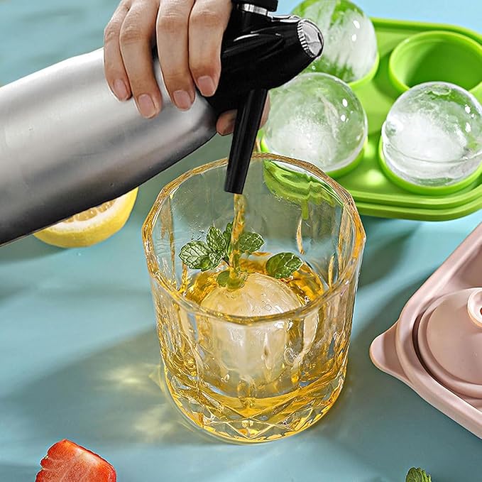 Soda Siphon,1L Soda Maker Sparkling Water Maker, Portable Soda Maker for Home & Outdoor,Aluminium Carbonated Water Machine for Cocktails DIY Sparkling Drinks,Use 8 gram CO2 Cartridges (Not Included)