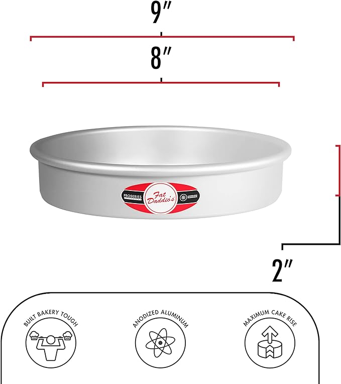 Fat Daddio's Anodized Aluminum Round Cake Pans, 2 Piece Set, 8 x 2 Inch