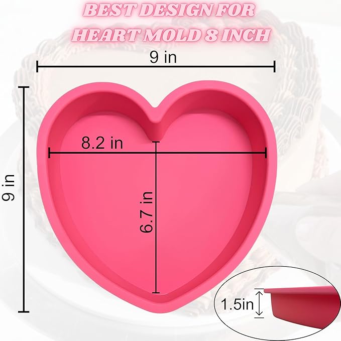 Heart Shaped Cake Pans 8 Inch – Set of 2 Nonstick Silicone Heart Cake Pan for Baking, Oven & Microwave Safe Molds – Durable, Easy-Clean Matte Surface - Grade Novelty Shaped Cake Pans (Pink)