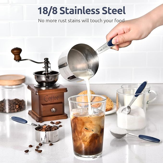 U-Taste Measuring Cups and Spoons: Food Grade 18/8 Stainless Steel 12 Pieces Metal Stacking Kitchen Baking Cooking Measure Set with Strengthened Weld Joints (Midnight Blue, Upgraded Version)