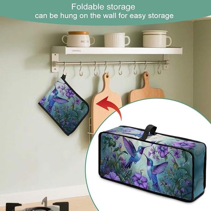Toaster Cover 2 Slice Hummingbird Purple Floral 2 Slice Slim Toaster Cover Dust Proof Machine Washable Small Appliance Covers for Kitchen, Easy to Fold and Store