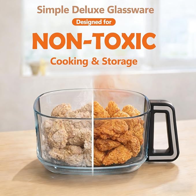 Simple Deluxe 4.7 Qt Glass Air Fryer, Non-Toxic 10-in-1 Digital Air Fryer with 360° Visible Glass Bowl, Nonstick & Dishwasher-Safe, Air Fry, Roast, Bake, Dehydrate, Fries, 1300W, Silver
