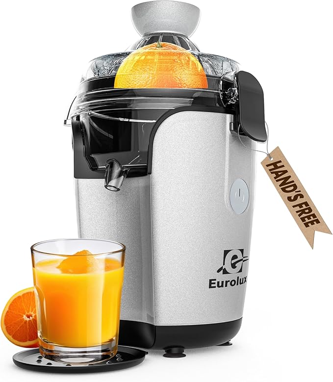 Eurolux Hands-Free Electric Citrus Juicer Machine, Orange Lime Grapefruit Lemon Squeezer, Easy to Clean.