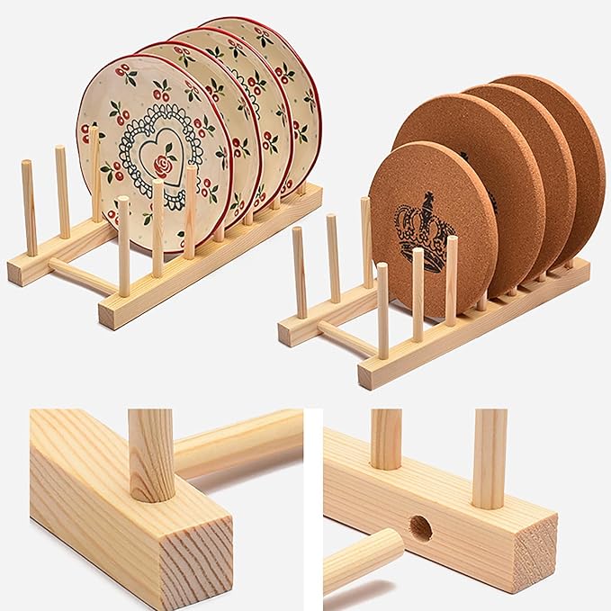 Kunovo Bamboo Dish Rack,Pot lid/Plate/Cutting Board Organizer for Kitchen cabinets,Bottle Drying Holder…